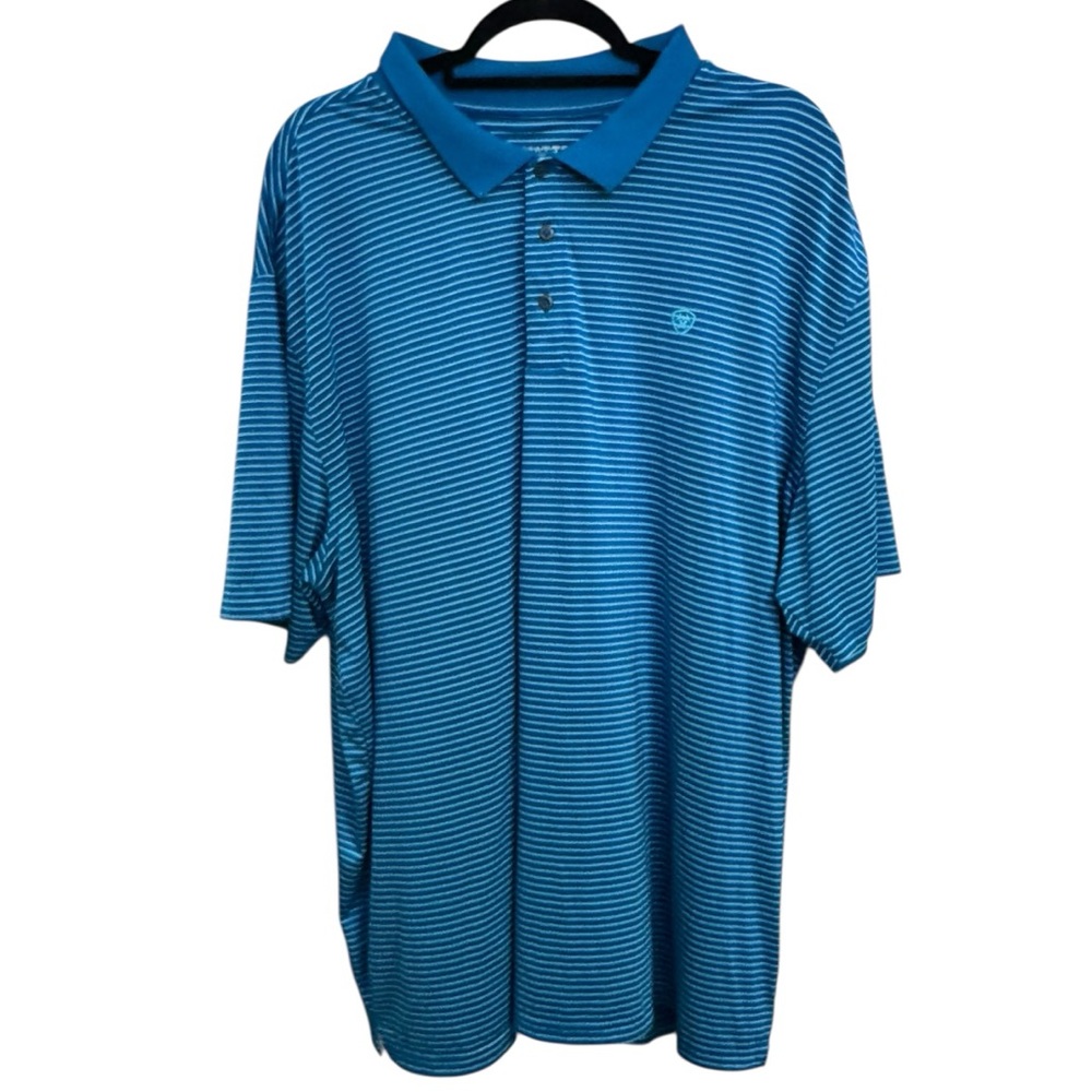 Ariat Men’s Tek Performance Teal Striped Polo Shirt Size XXL